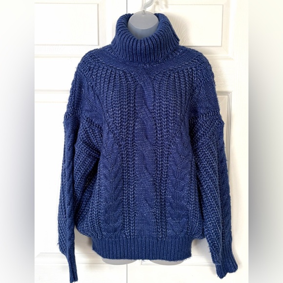 FATE Sweater Turtleneck Forever Chic Cable Sweater Royal Blue size Small Medium - Picture 6 of 13